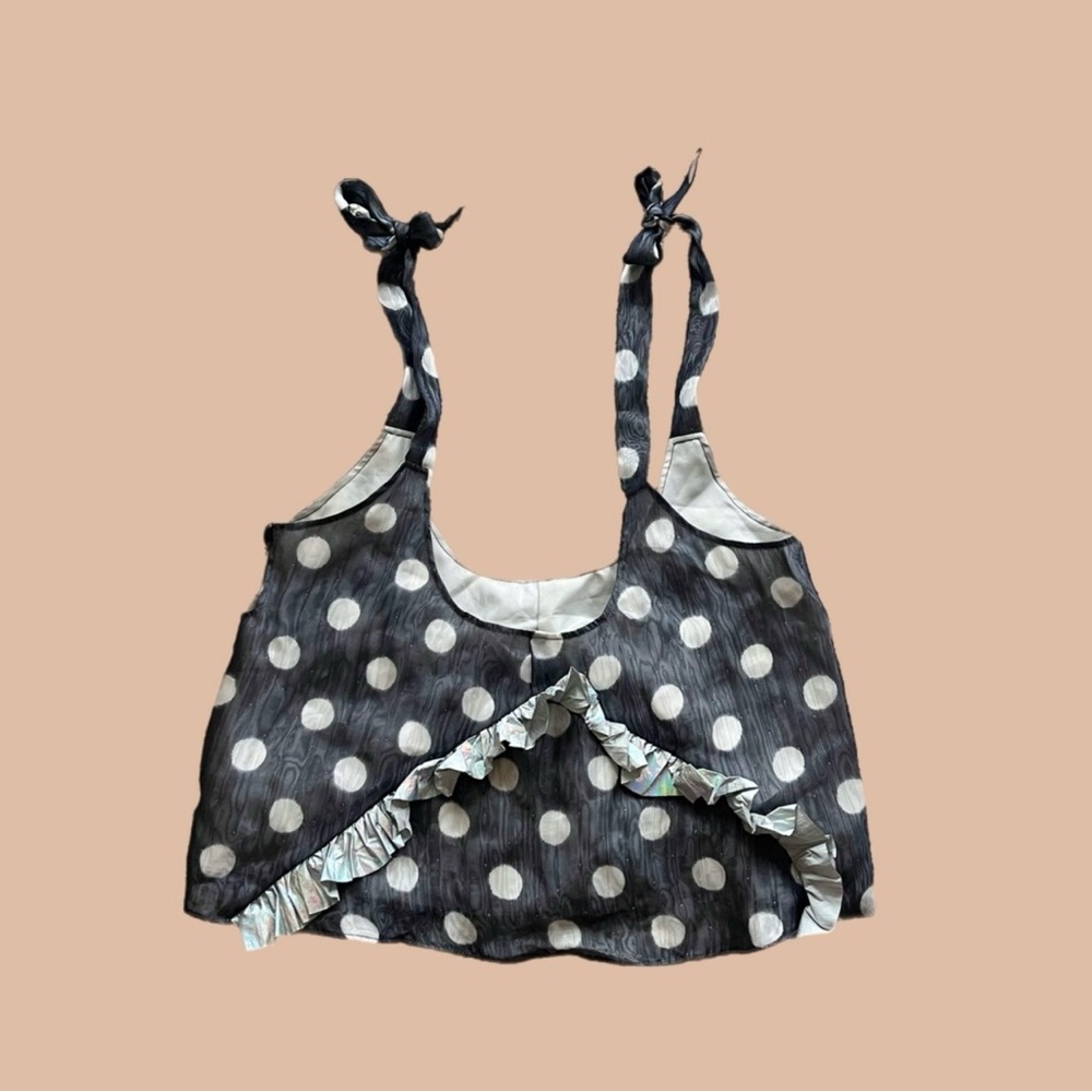 Polka Dot Sleeveless Top with Ruffle Detail